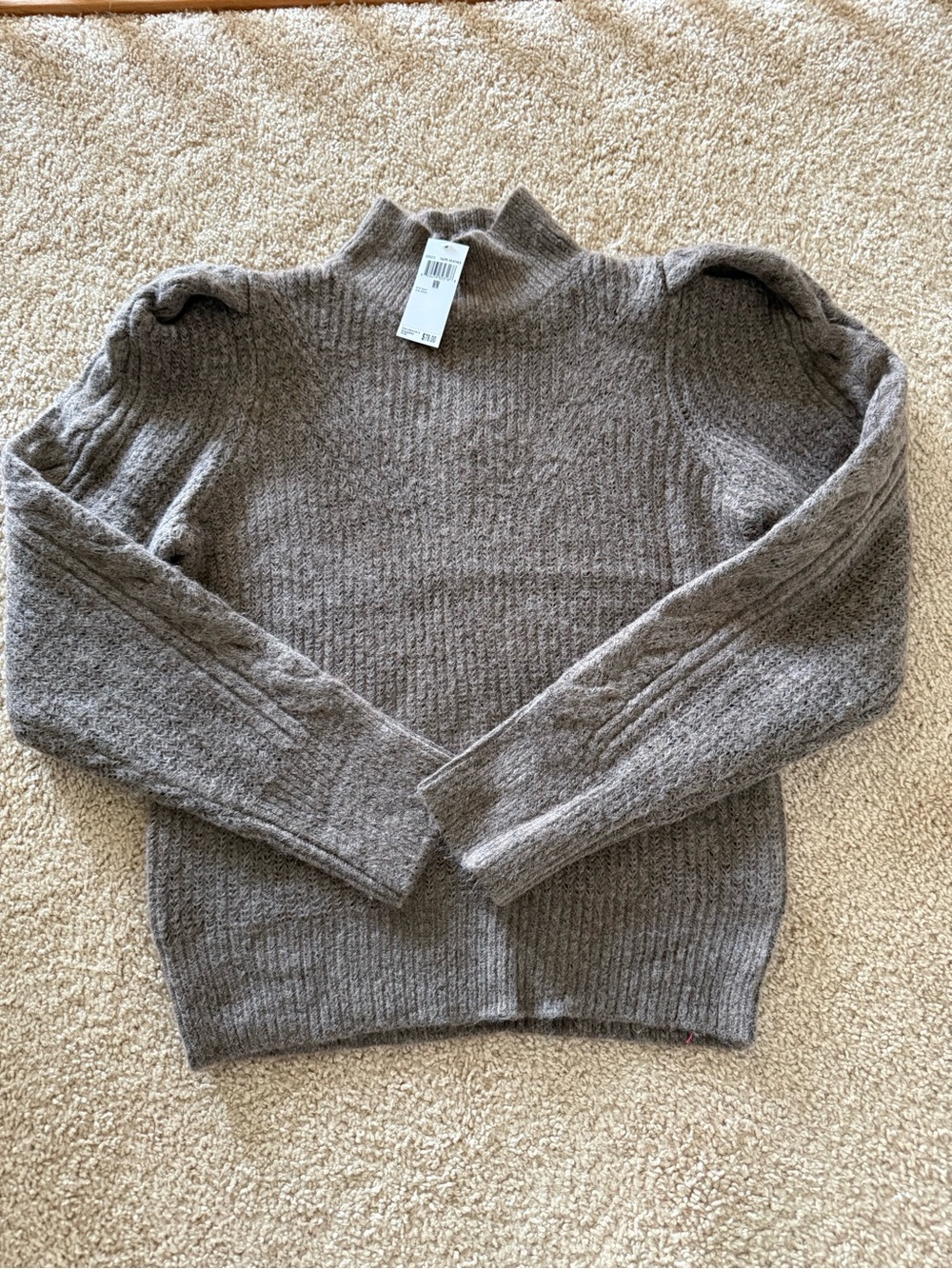 Ribbed Mock Neck Sweater in Taupe - Women